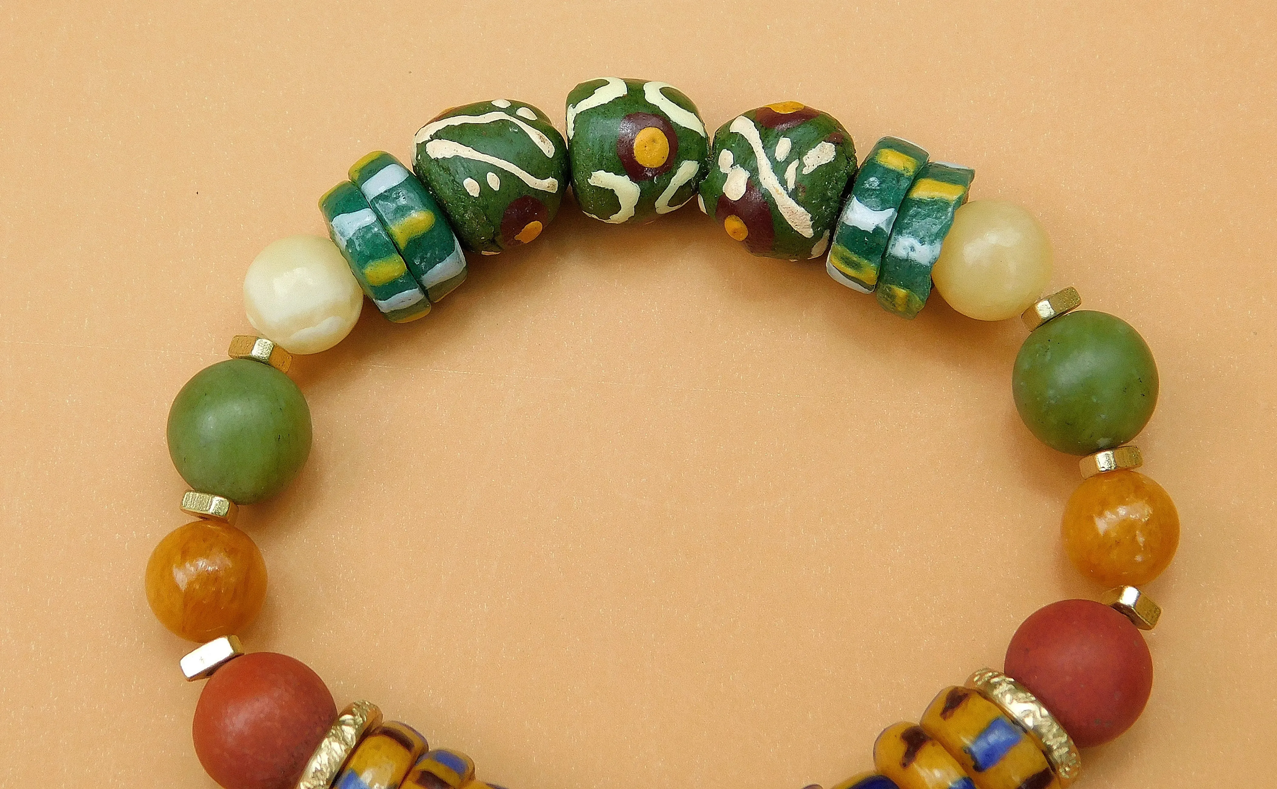 Colorful African Sandcast and Gemstone Bracelet