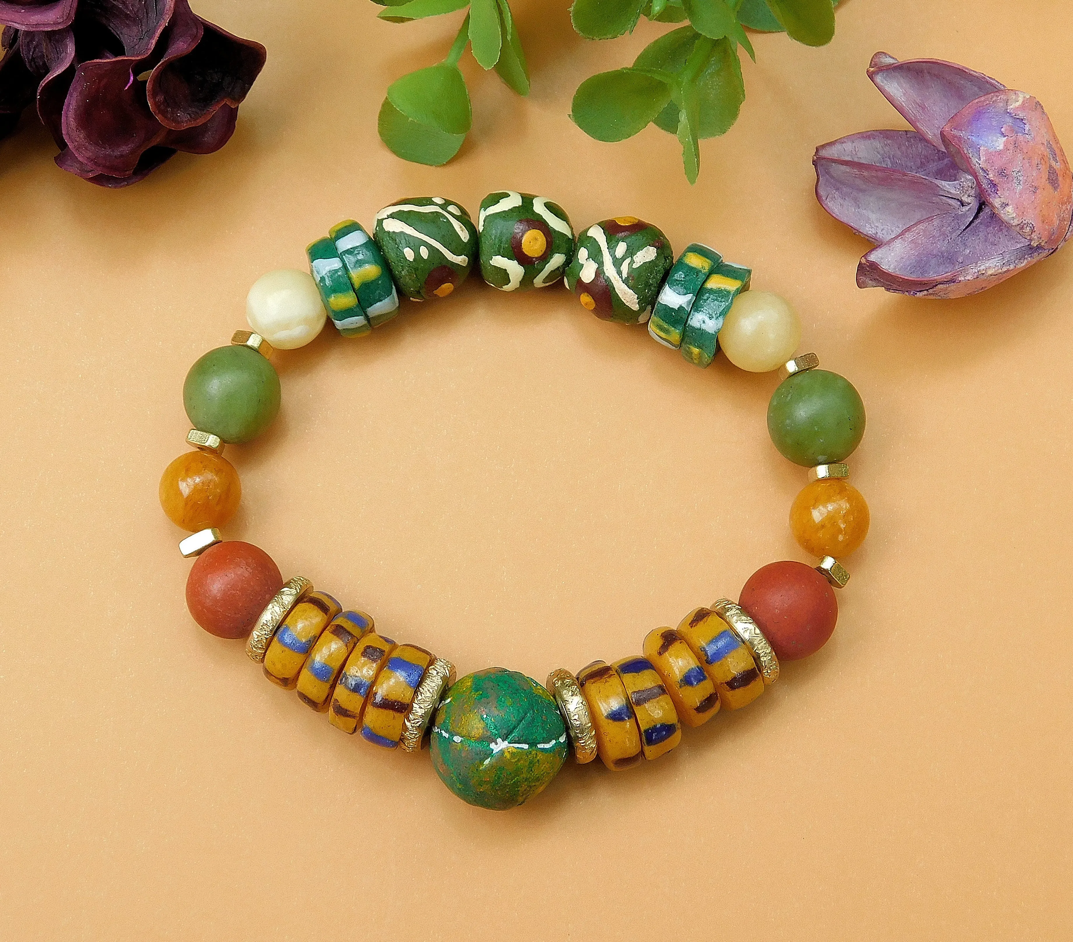 Colorful African Sandcast and Gemstone Bracelet