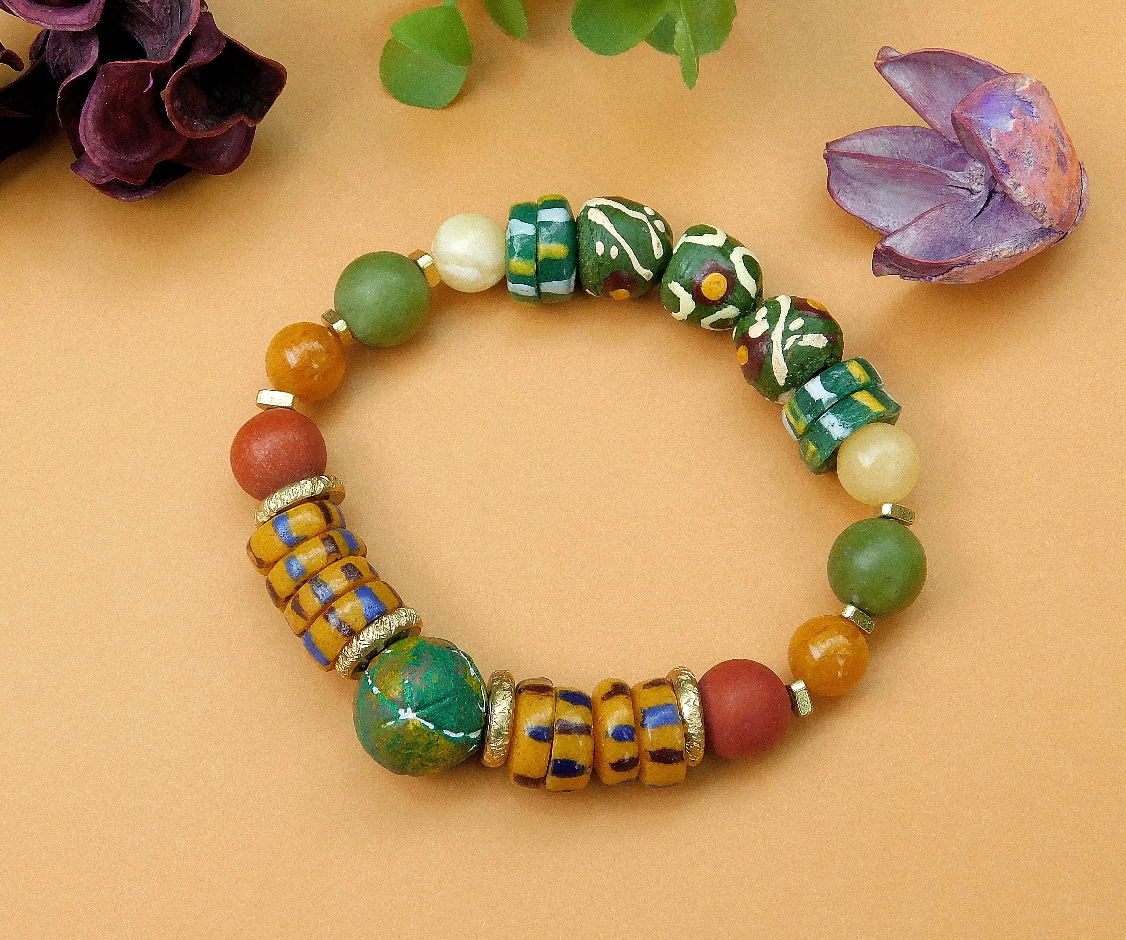 Colorful African Sandcast and Gemstone Bracelet