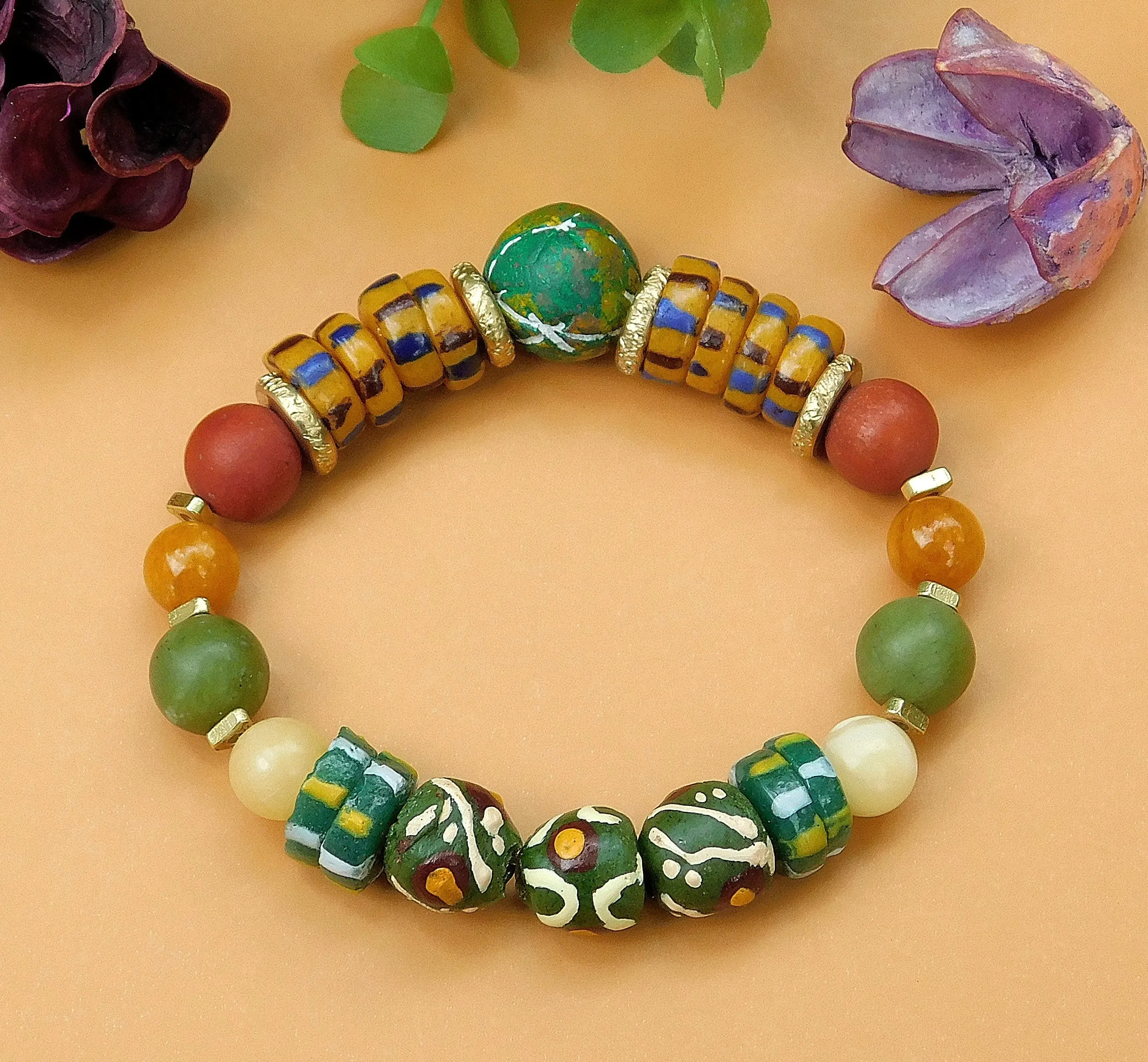 Colorful African Sandcast and Gemstone Bracelet