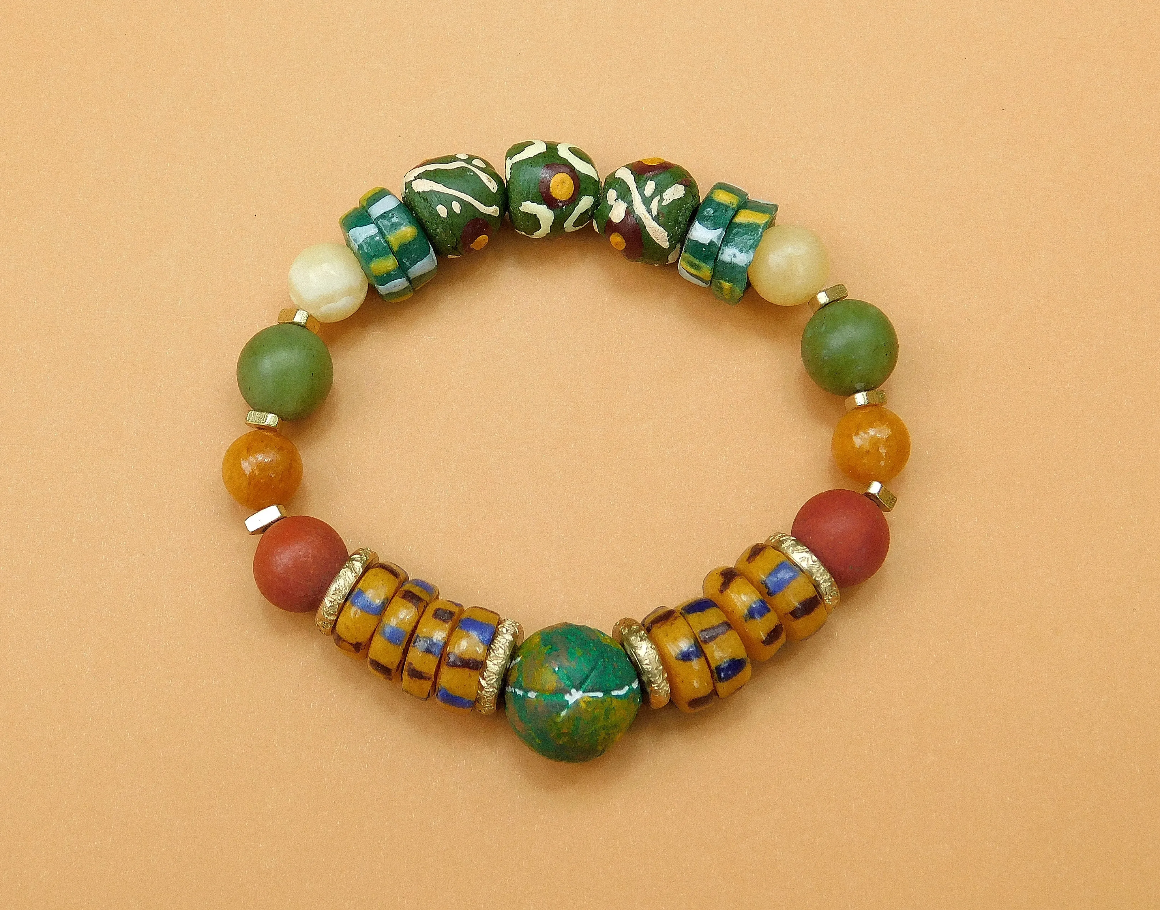 Colorful African Sandcast and Gemstone Bracelet