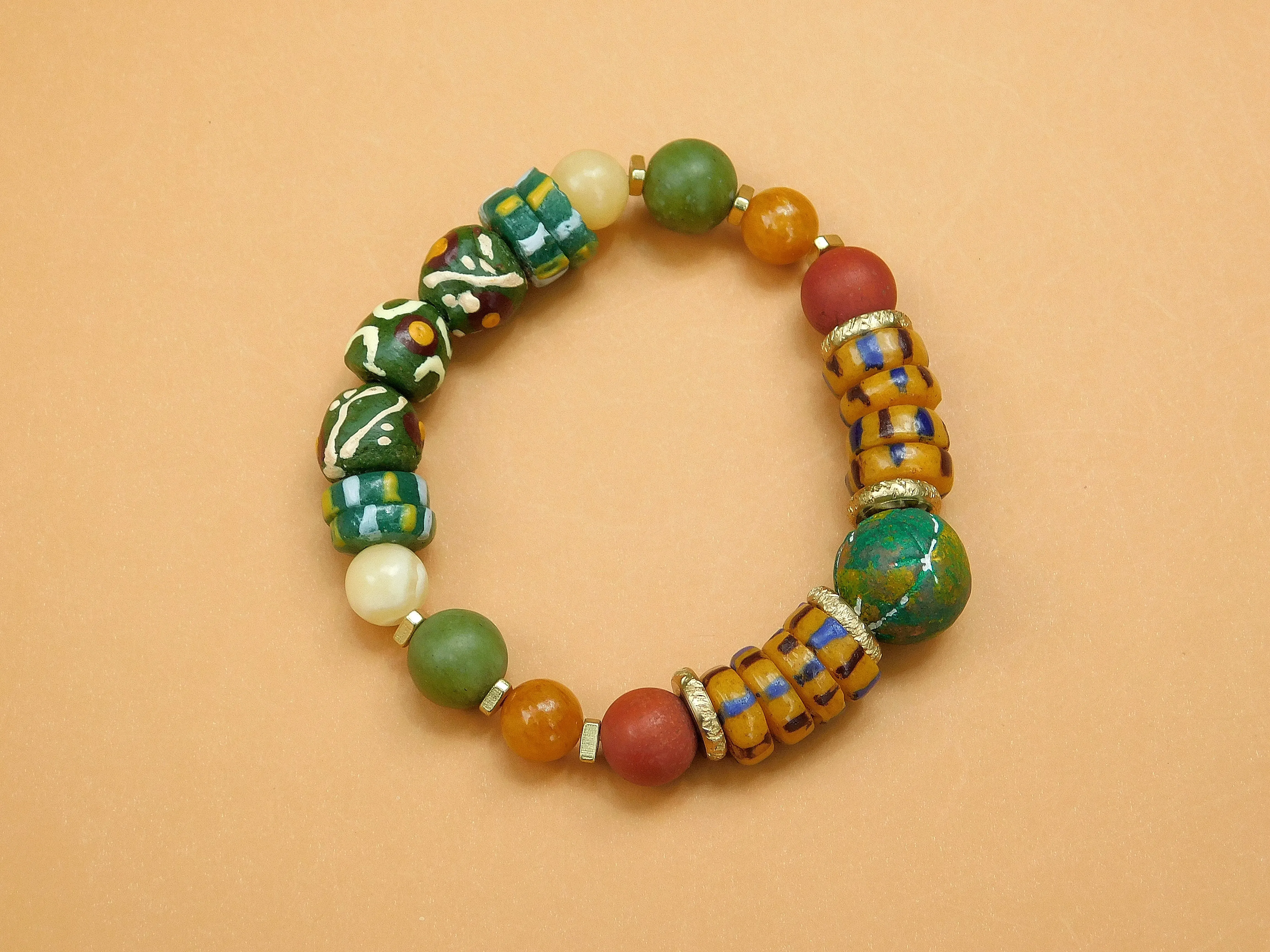 Colorful African Sandcast and Gemstone Bracelet