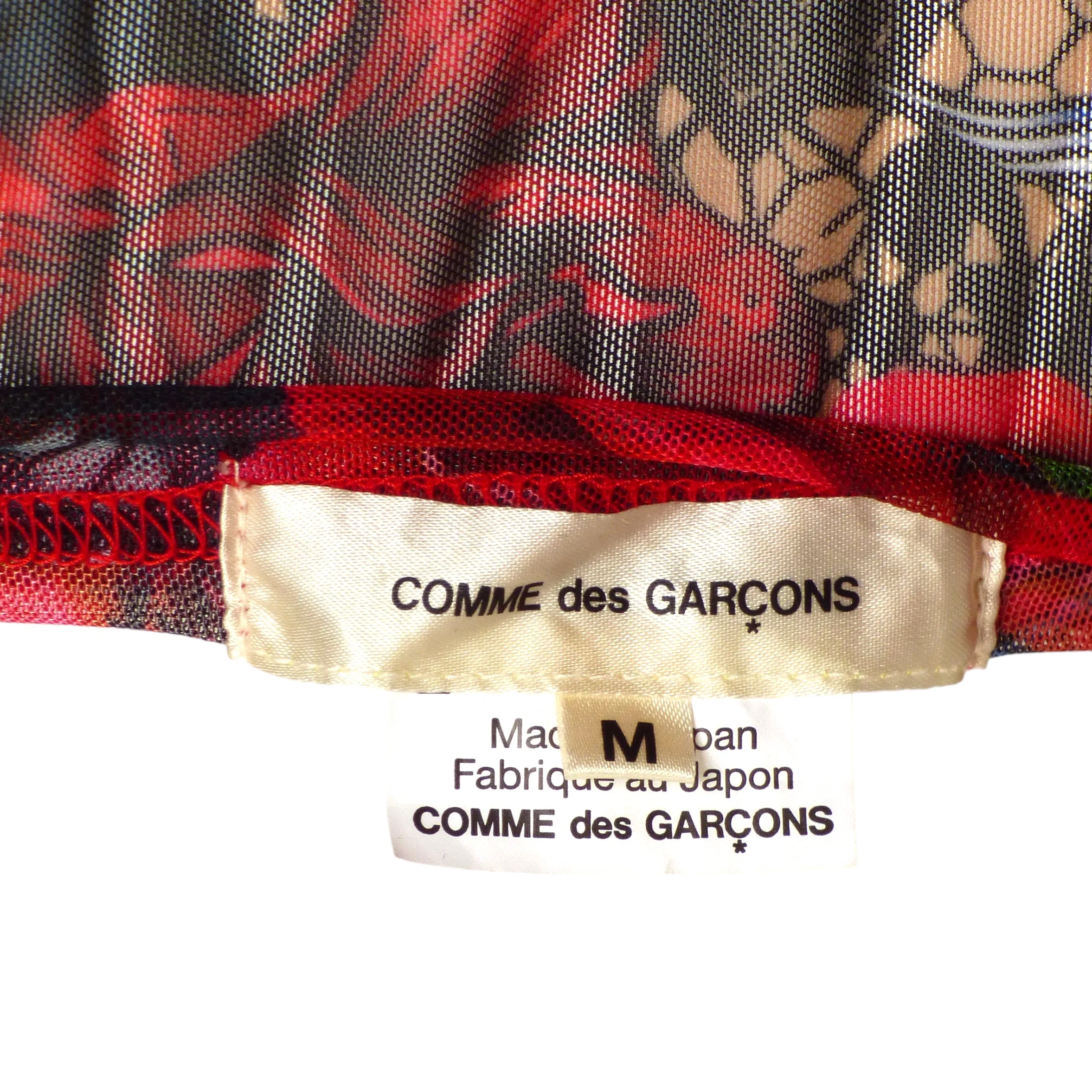 COMME DES GARCONS-Red Tattoo Mesh T-Shirt, Size-Medium