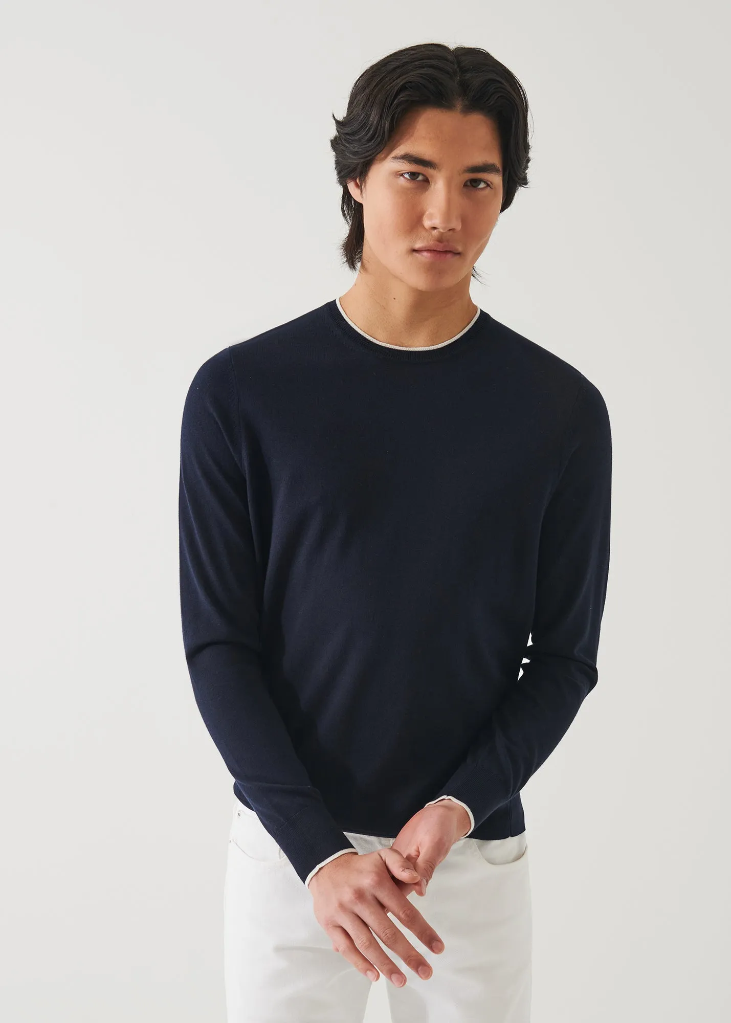 COTTON CUPRO TIPPED CREWNECK