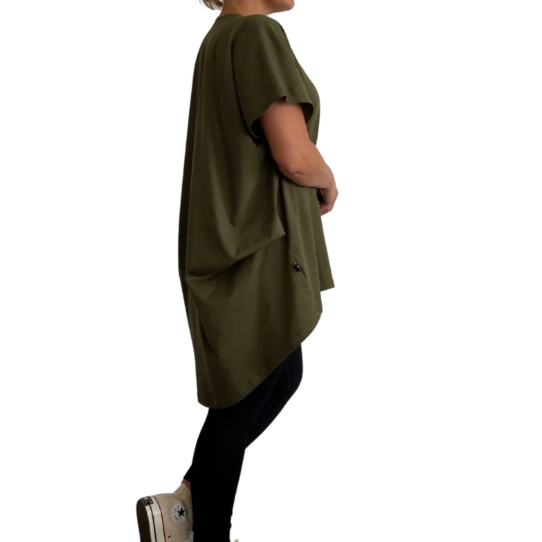 Cotton Folded Drape Tee Khaki