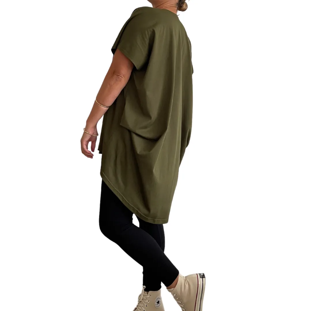 Cotton Folded Drape Tee Khaki