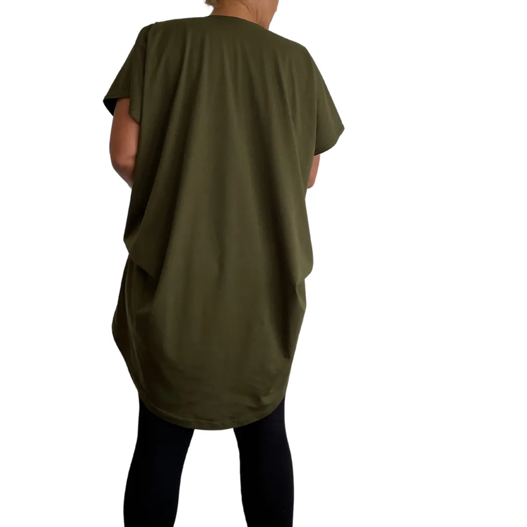 Cotton Folded Drape Tee Khaki