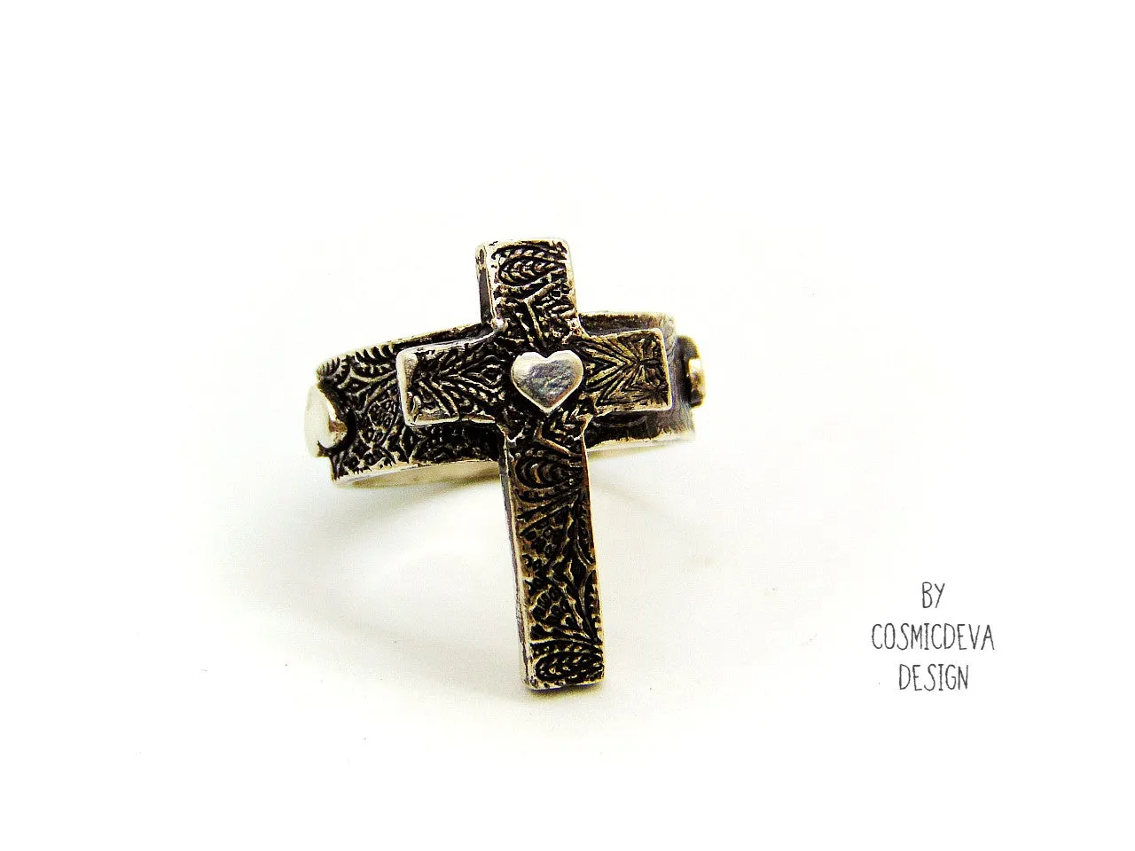 Cross Ring Sterling Silver, Heart For Christ Ring, Christian Rings, Faith Ring Size 7  3/4 Ring