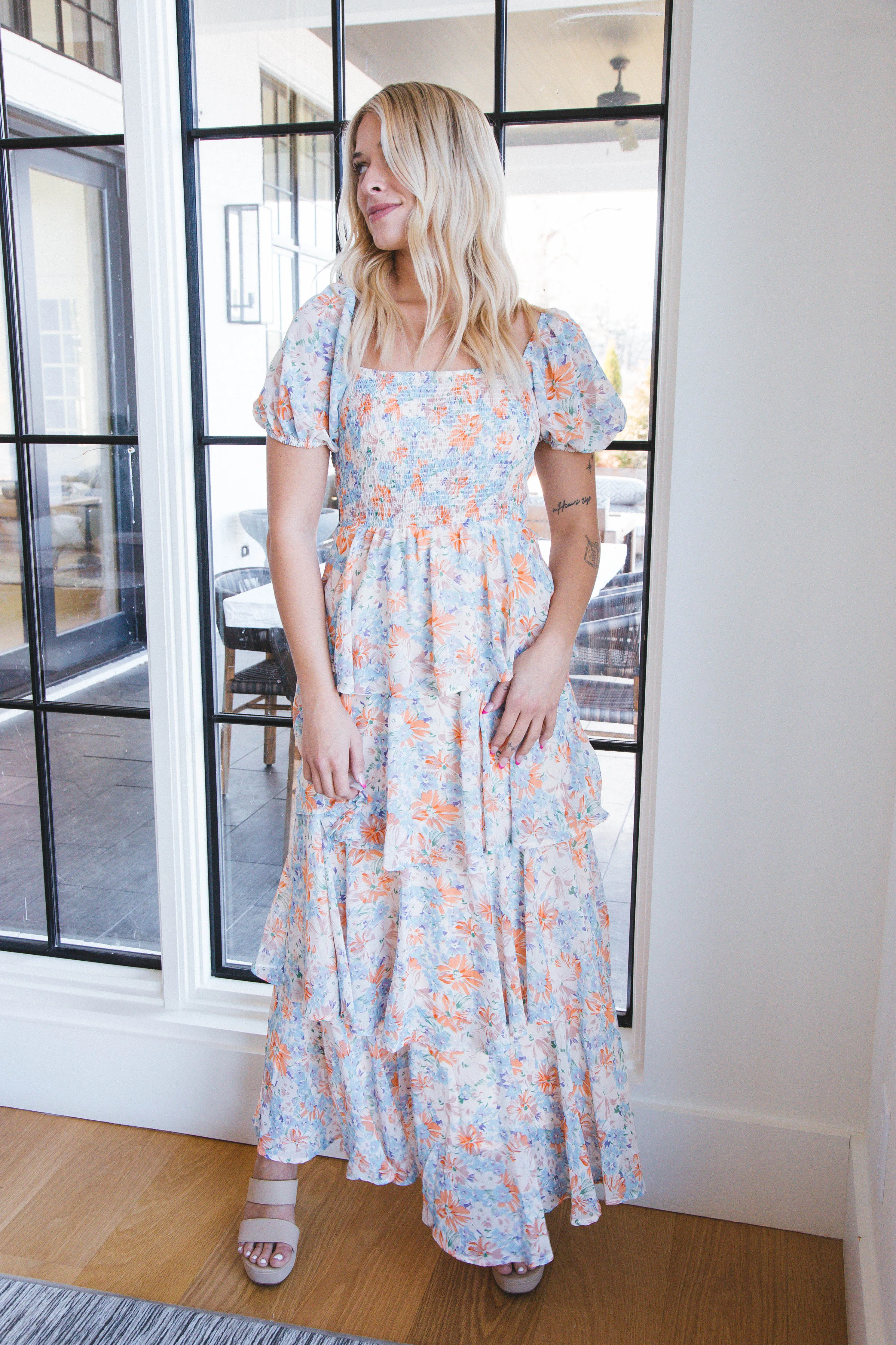 Cynthia Floral Maxi Dress, Orange Combo