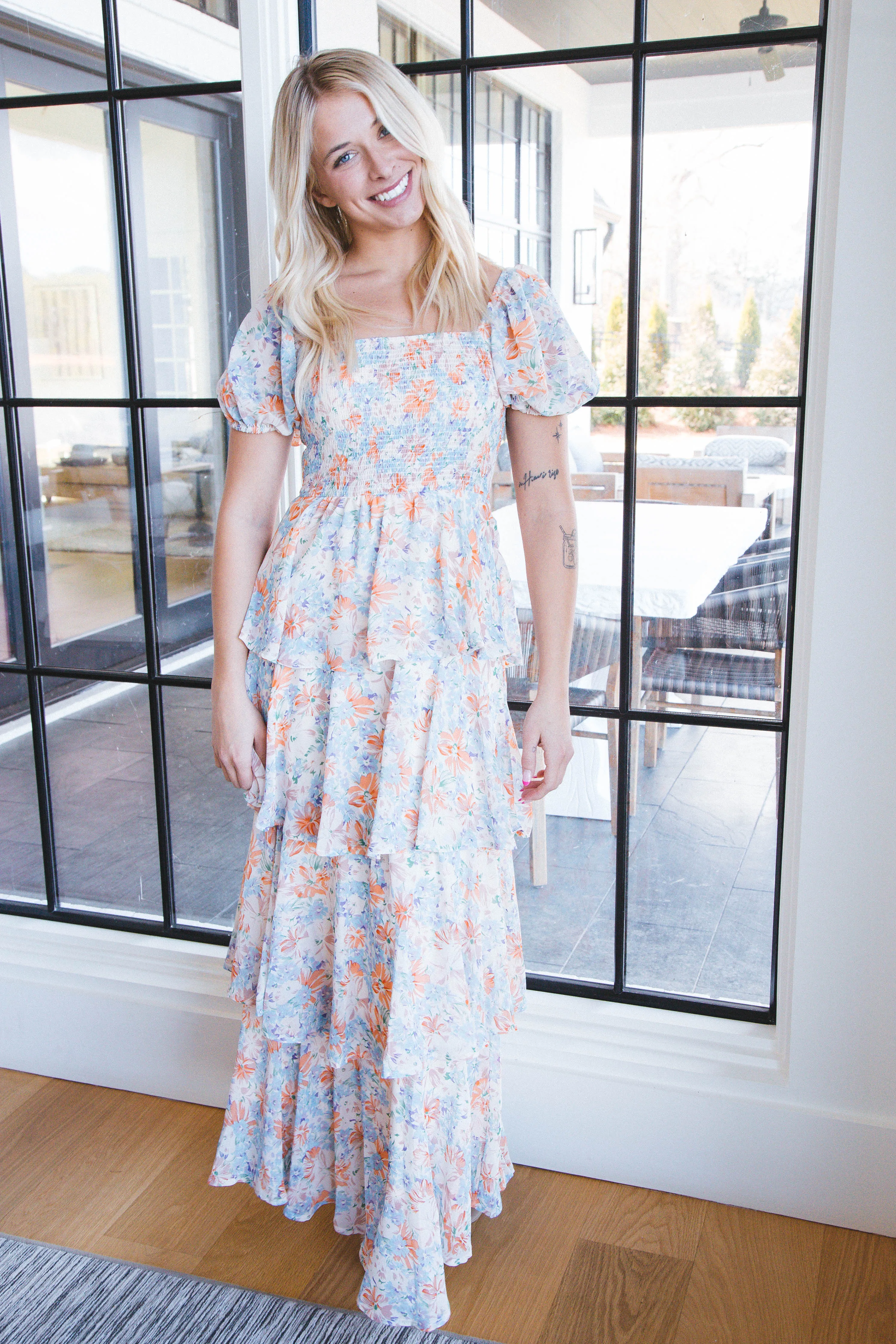 Cynthia Floral Maxi Dress, Orange Combo