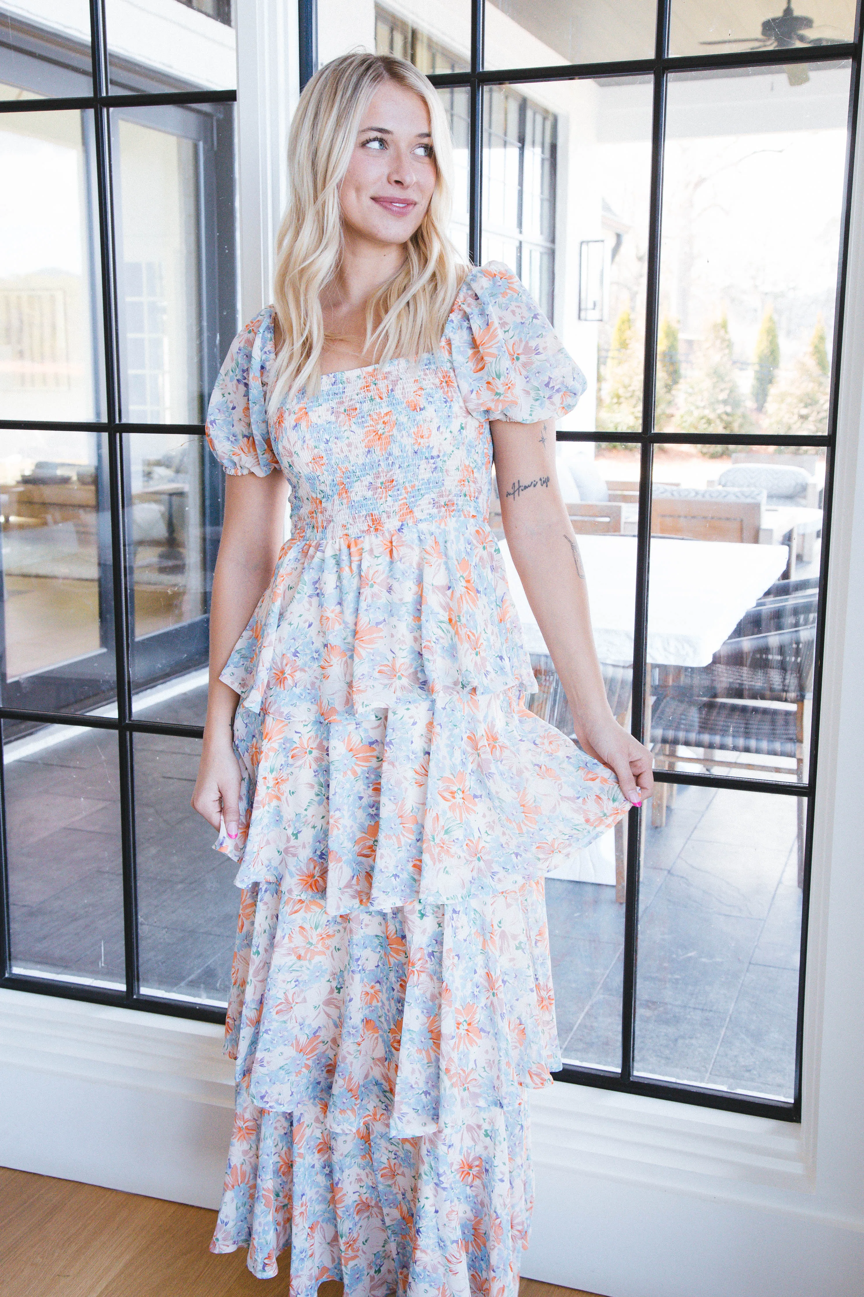 Cynthia Floral Maxi Dress, Orange Combo