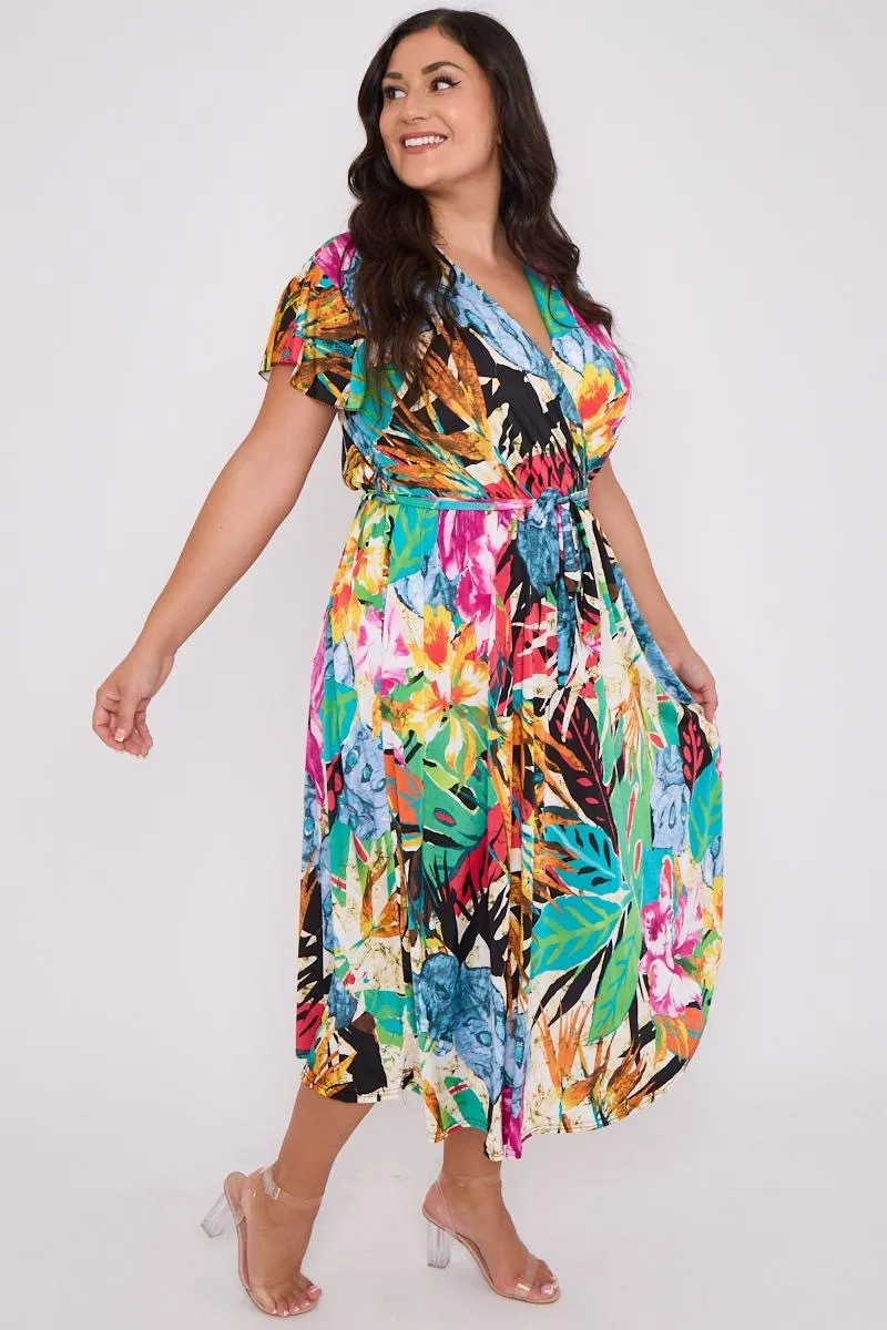 Dani Faux Wrap Dress Vibrant Floral Print