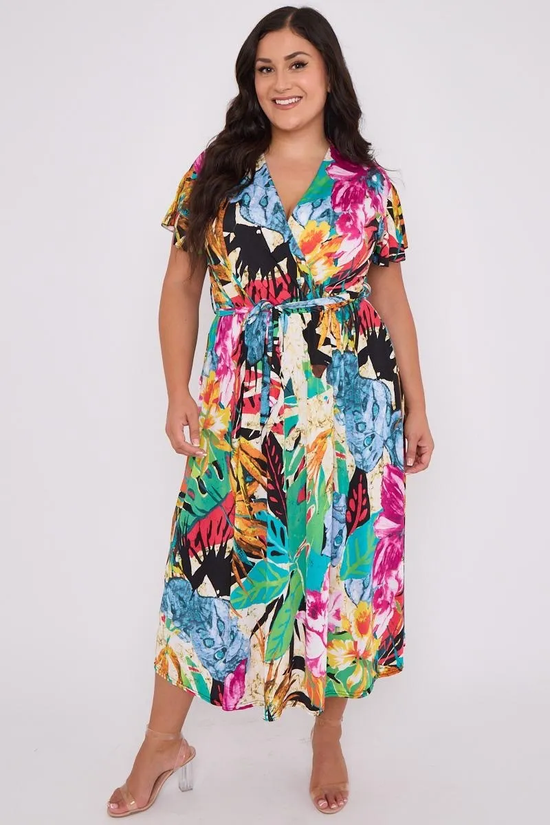 Dani Faux Wrap Dress Vibrant Floral Print