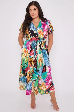 Dani Faux Wrap Dress Vibrant Floral Print