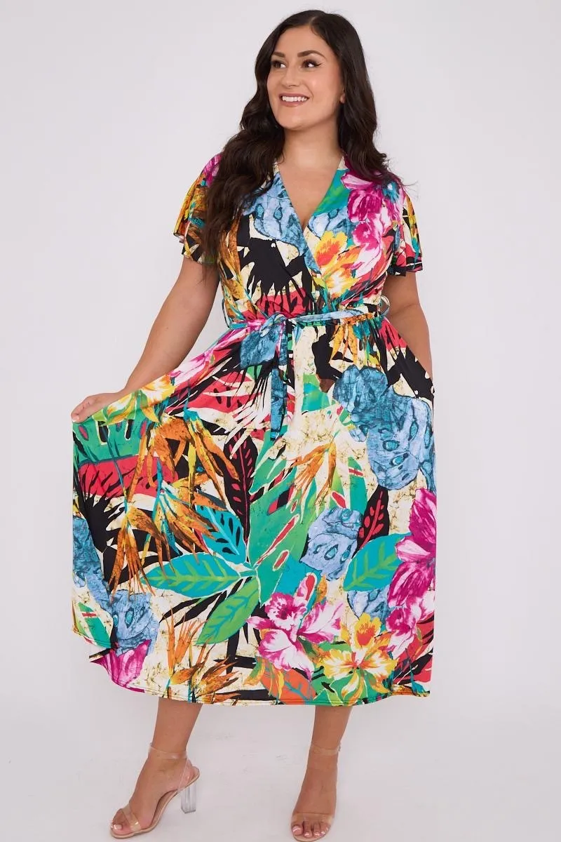 Dani Faux Wrap Dress Vibrant Floral Print