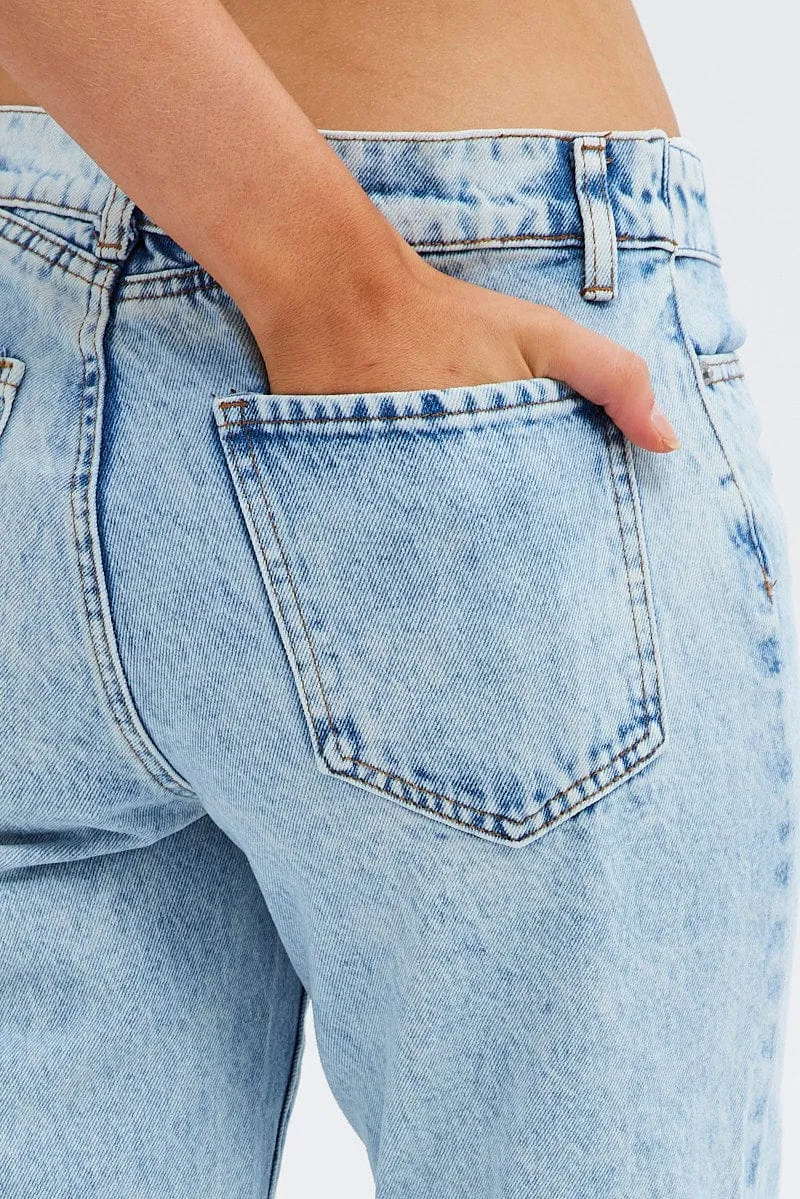 Denim Low Rise Jeans Straight Fold Down Waist