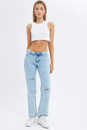 Denim Low Rise Jeans Straight Fold Down Waist