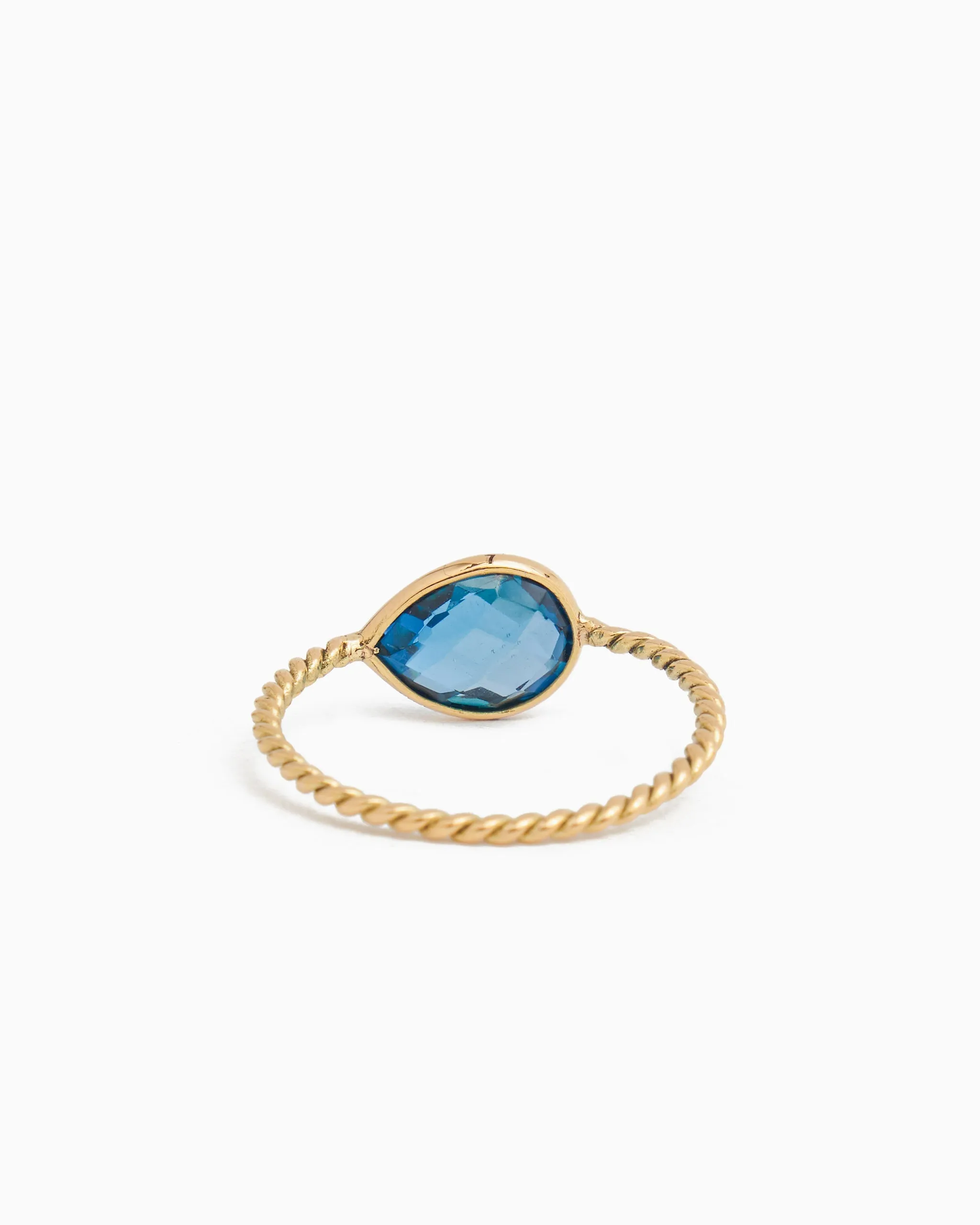 Dewdrop Stone Ring with Twisted Band - London Blue Topaz