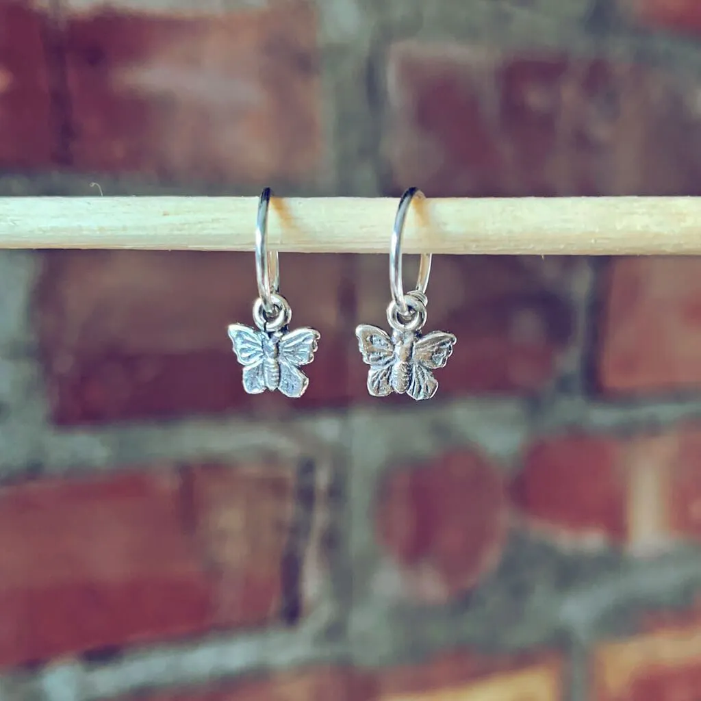 flutter // itty bitty sterling silver butterfly hoop sleeper earrings