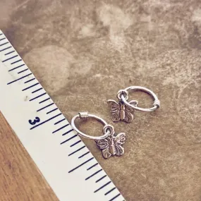 flutter // itty bitty sterling silver butterfly hoop sleeper earrings