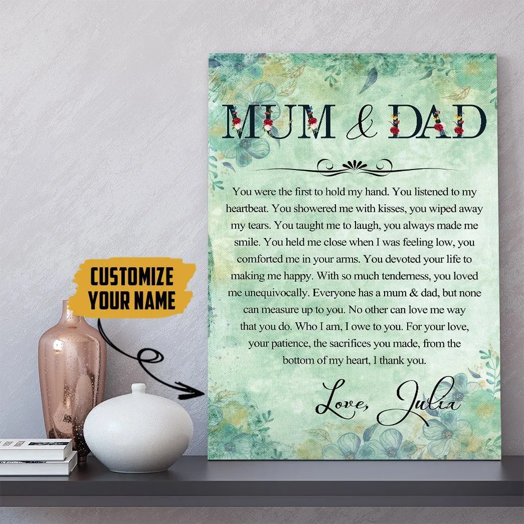 Gearhuman 3D Dear Mom And Dad Mothers Fathers Day Gift Custom Name Canvas