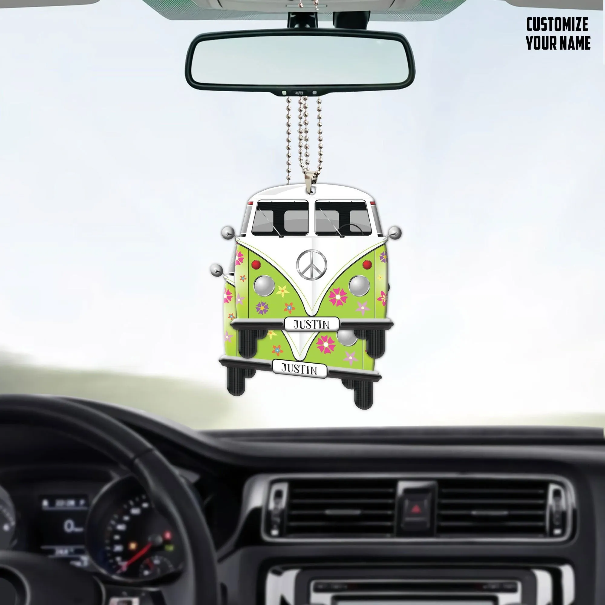 Gearhuman 3D Flowered Hippie Van Custom Name Car Hanging