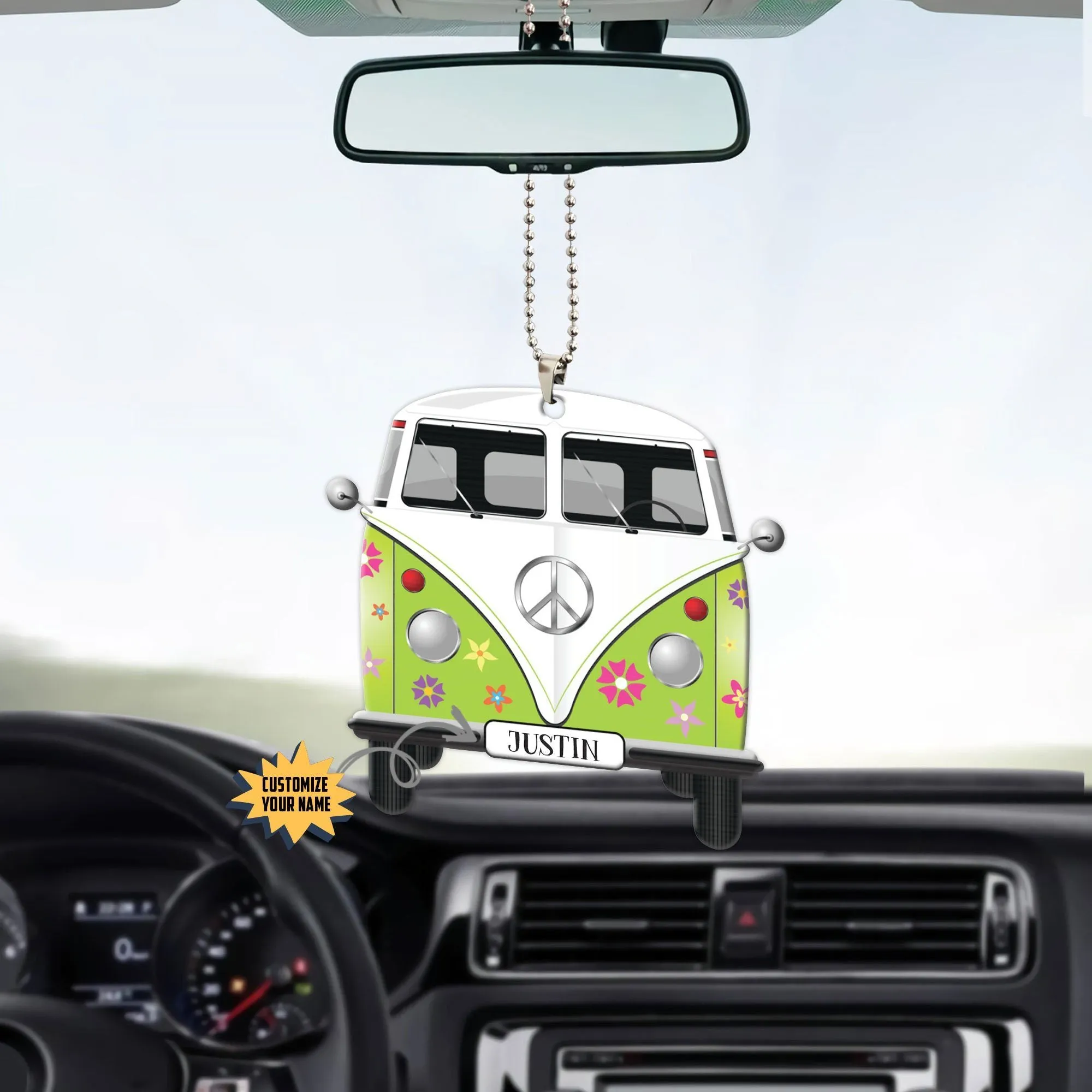 Gearhuman 3D Flowered Hippie Van Custom Name Car Hanging