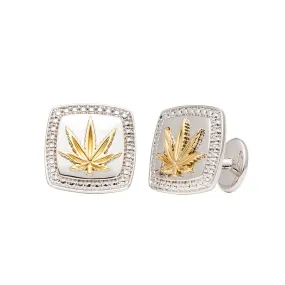 Gold and Sterling Silver Sativa Leaf Cushion Shape Cufflinks