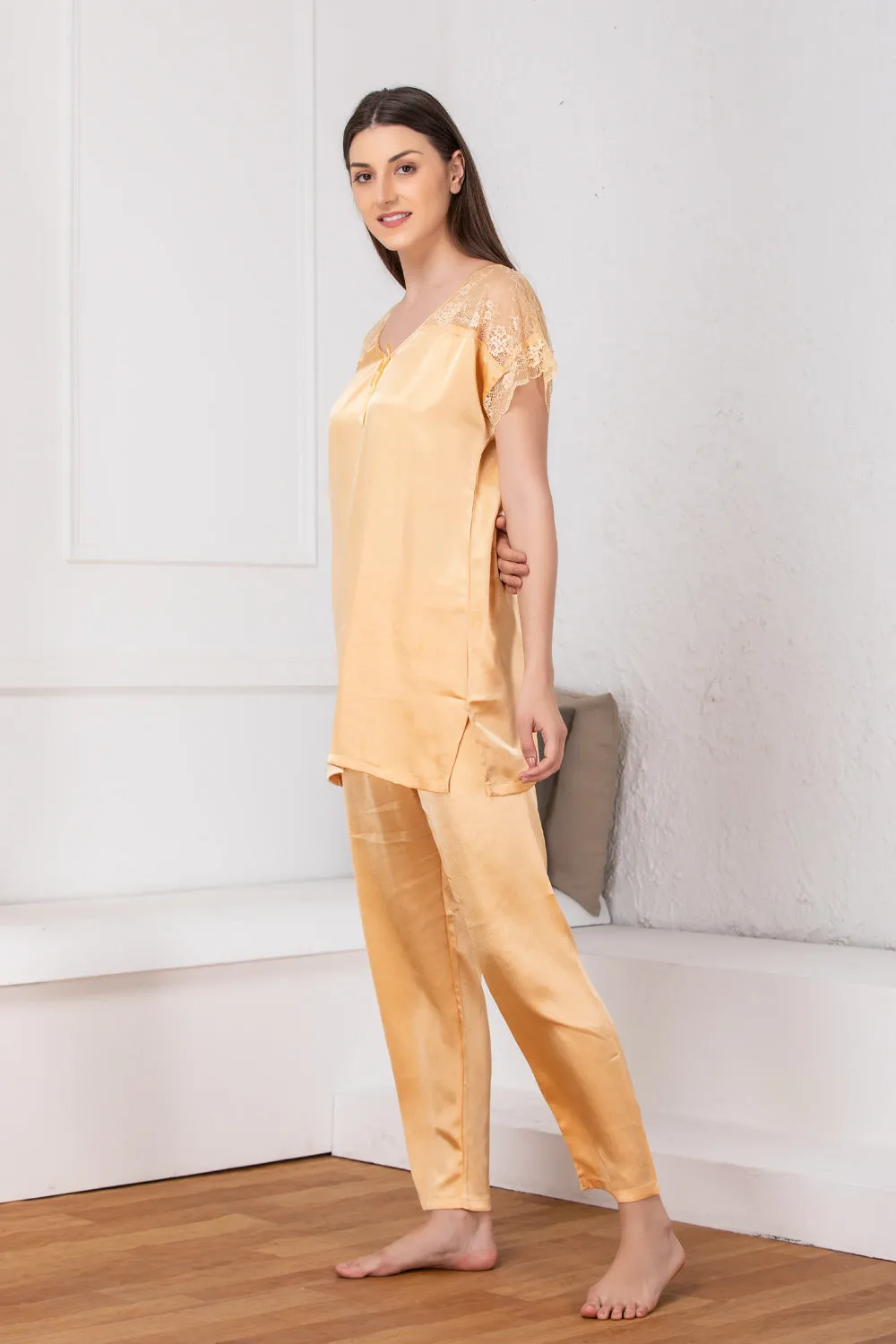 Golden Plain satin Night suit