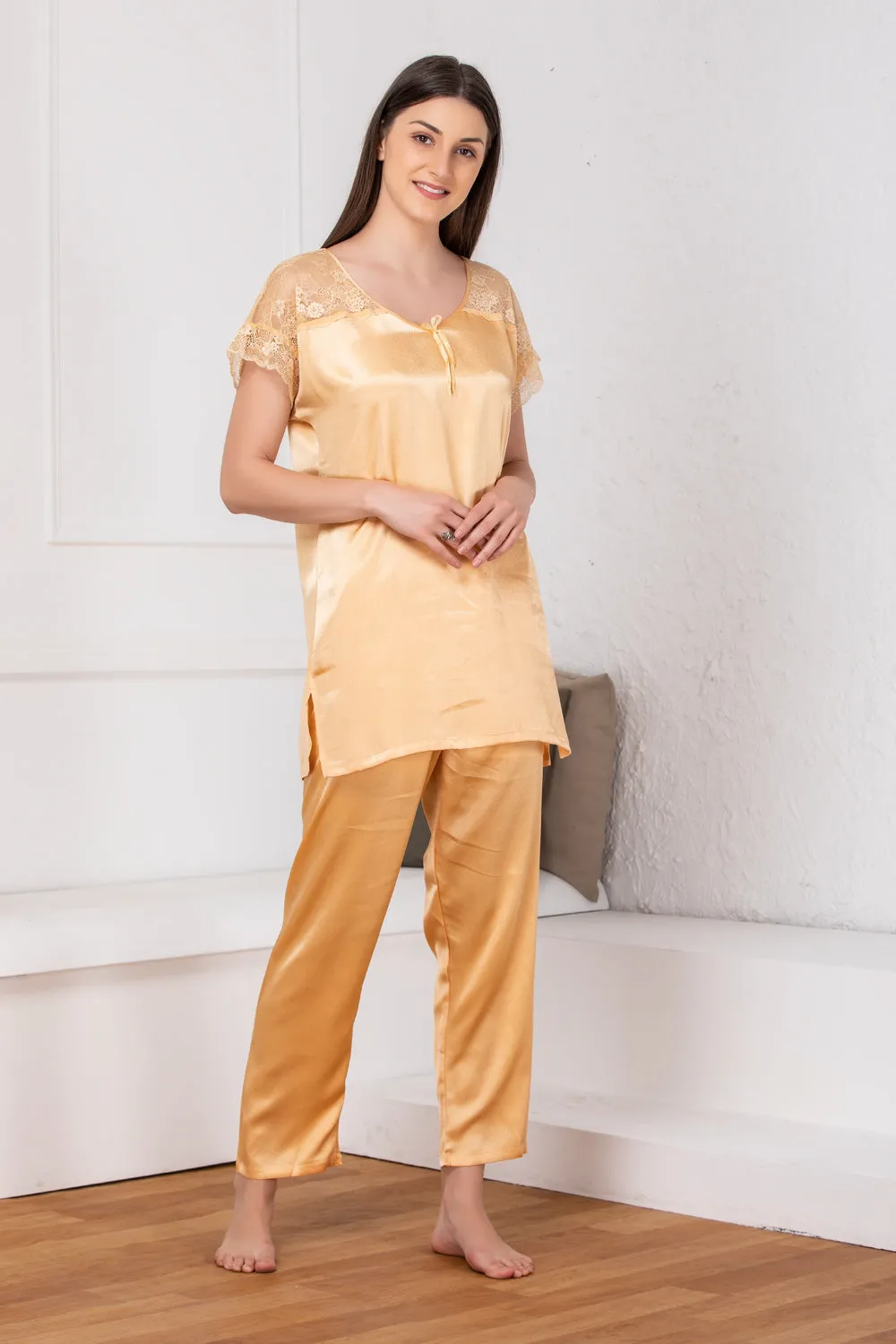 Golden Plain satin Night suit