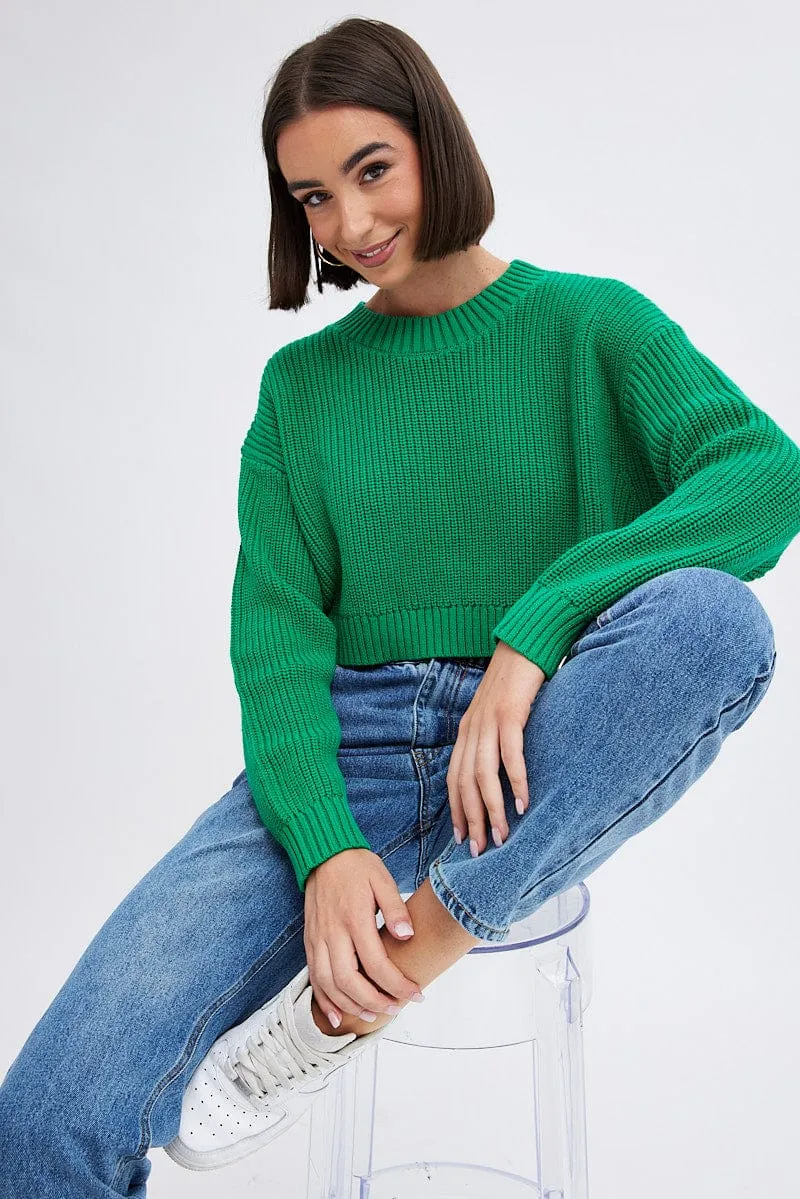 Green Knit Jumper Long Sleeve Cotton