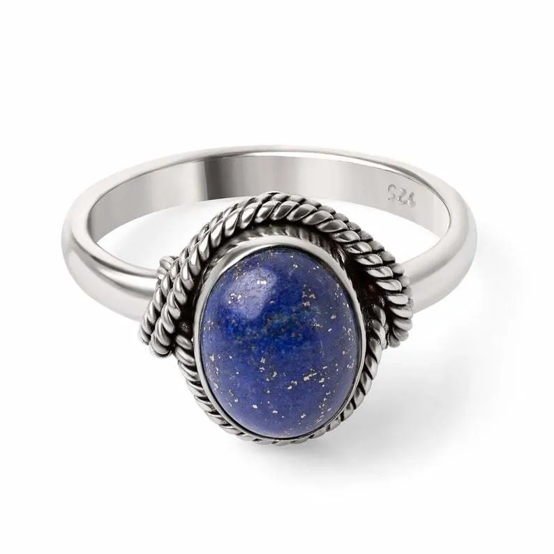 Hand Crafted Lapis Lazuli and Sterling Silver Cocktail Ring, "Lapis Majesty", Gift for her