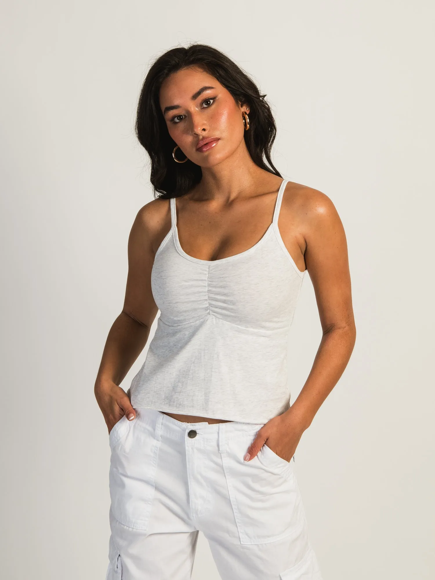 HARLOW ABBY MELANGE TANK - HEATHER CLOUD WHITE