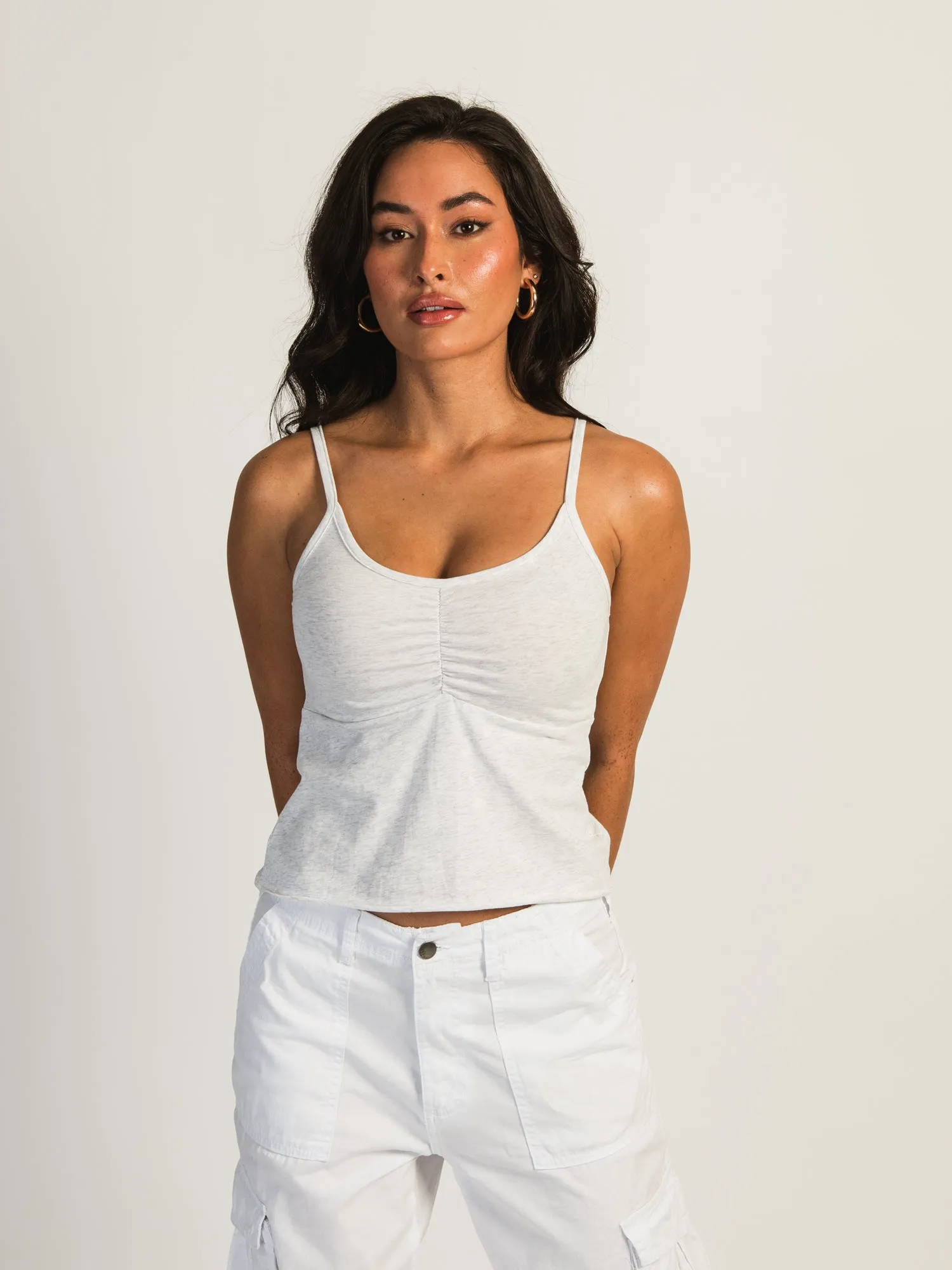 HARLOW ABBY MELANGE TANK - HEATHER CLOUD WHITE