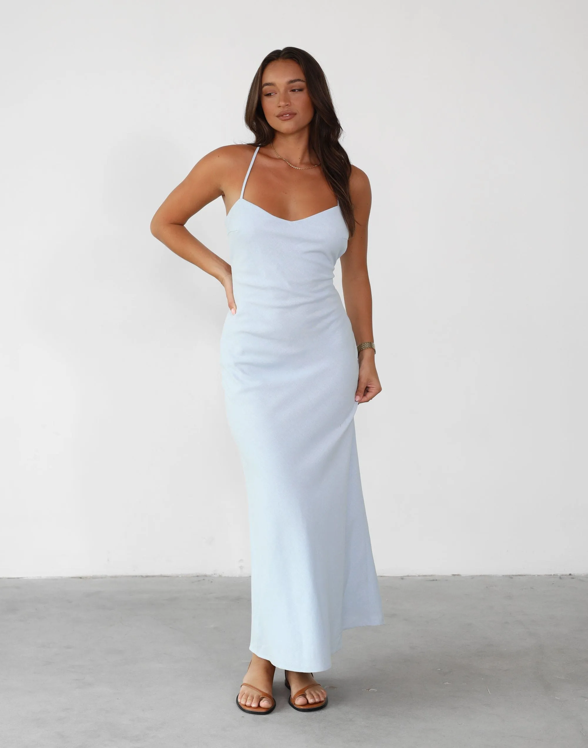 Haylie Linen Maxi Dress (Sky)