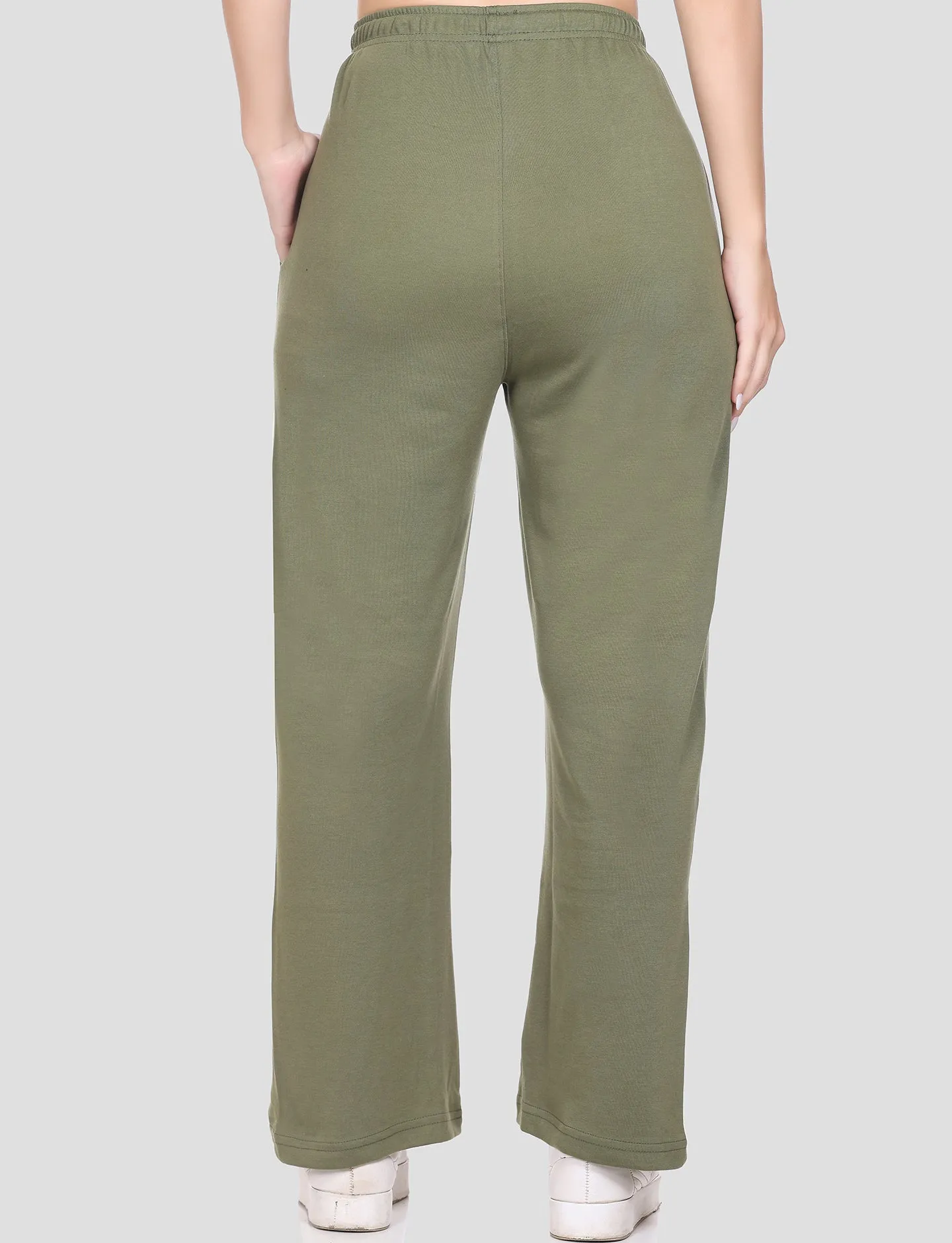 High Rise Cotton Straight Fern Green Trackpants