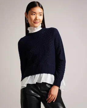 Holina Knit Sweater With Mock Shirt Dk-Blue