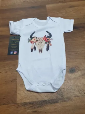 Infant Steer Head Graphic Print White Romper