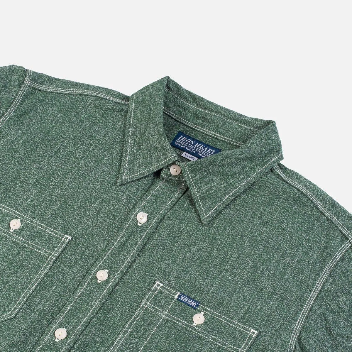 Iron Heart - 10oz Mock Twist Selvedge Chambray Work Shirt - Green