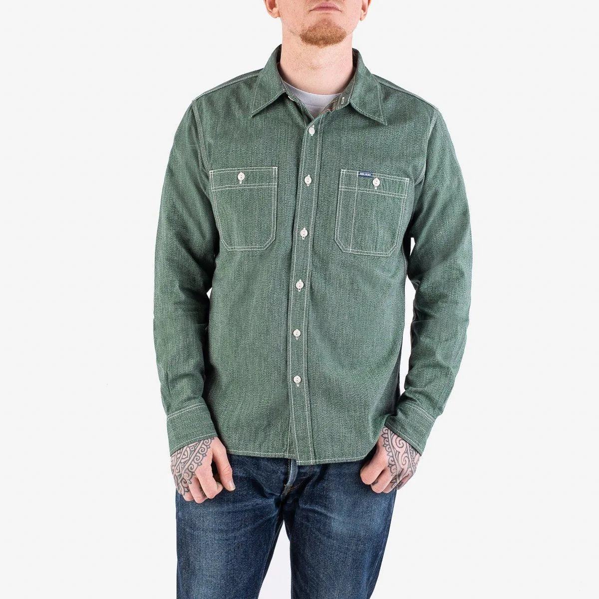 Iron Heart - 10oz Mock Twist Selvedge Chambray Work Shirt - Green