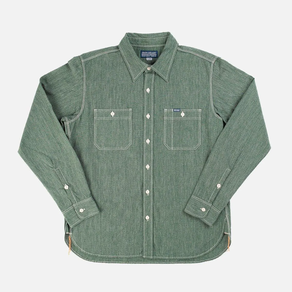 Iron Heart - 10oz Mock Twist Selvedge Chambray Work Shirt - Green