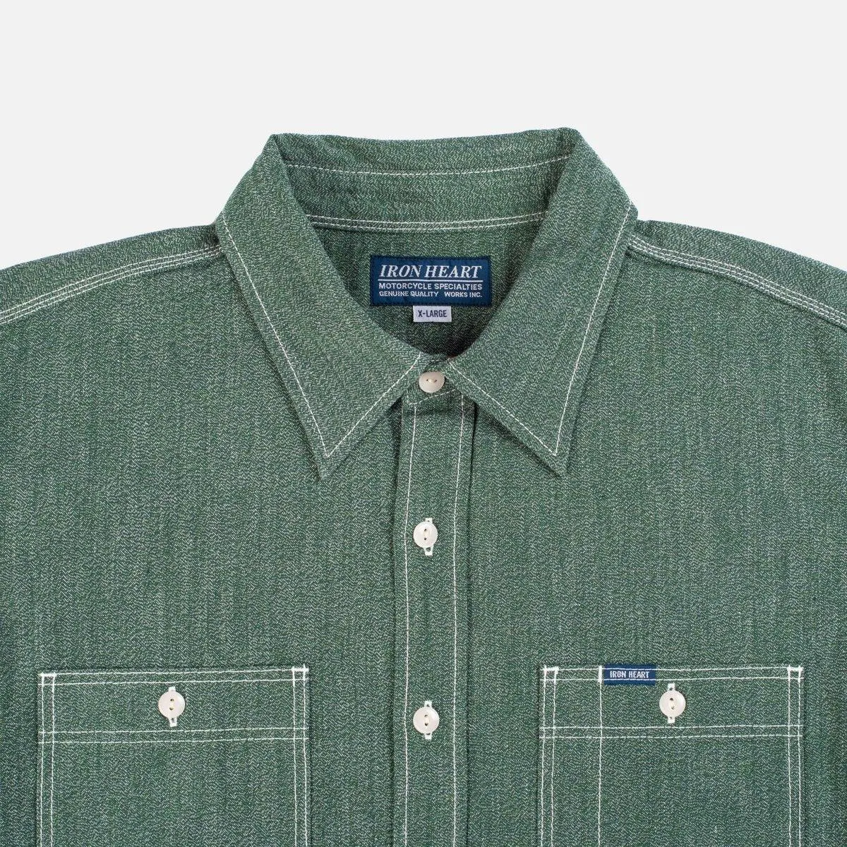 Iron Heart - 10oz Mock Twist Selvedge Chambray Work Shirt - Green