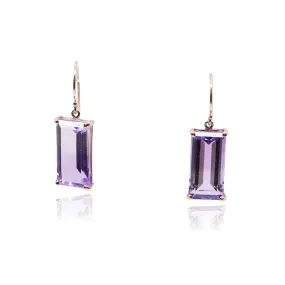 JAMIE JOSEPH 14K YELLOW GOLD RECTANGULAR AMETHYST DANGLE EARRINGS