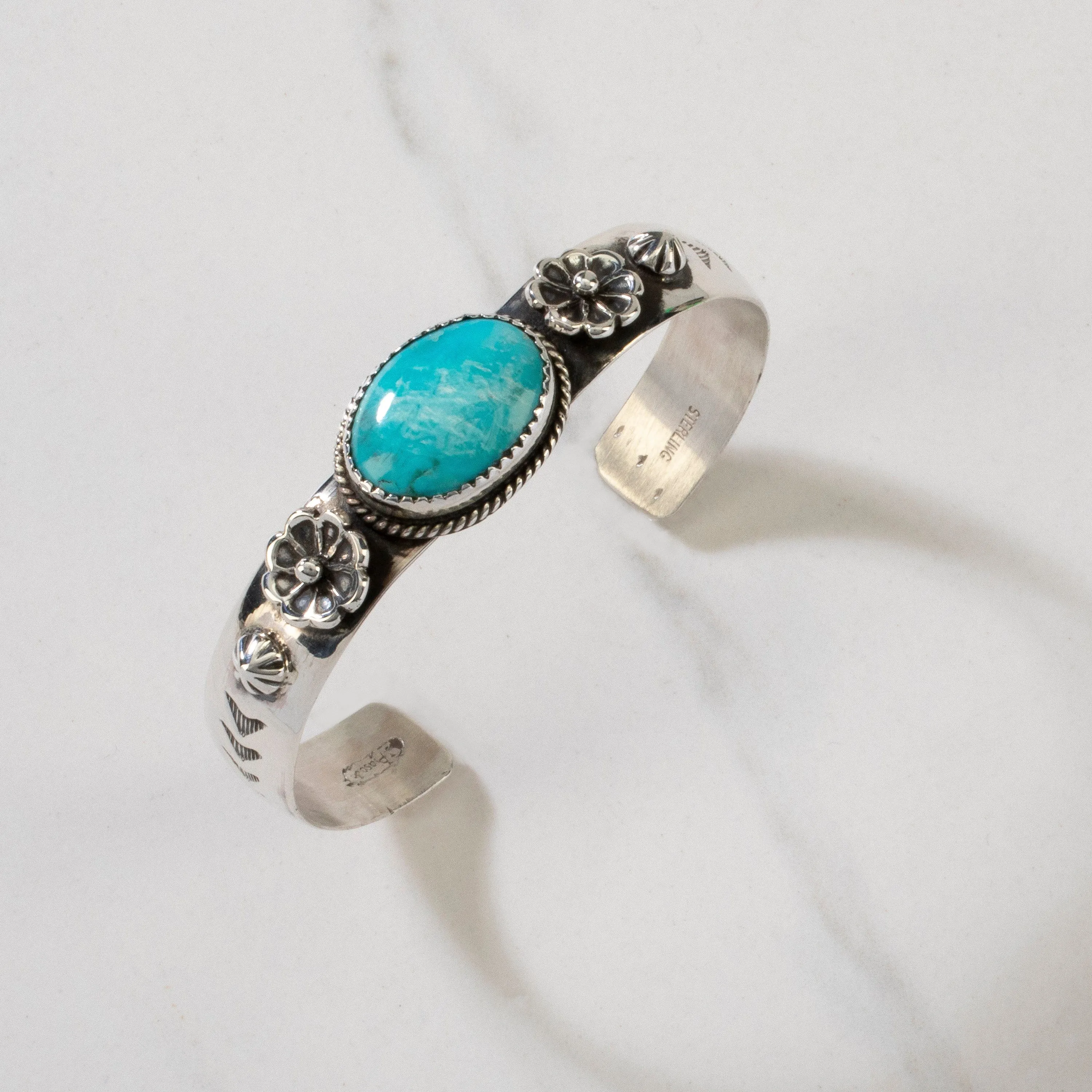 Joe Piaso Jr. King Manassa Turquoise Navajo USA Native American Made 925 Sterling Silver Cuff