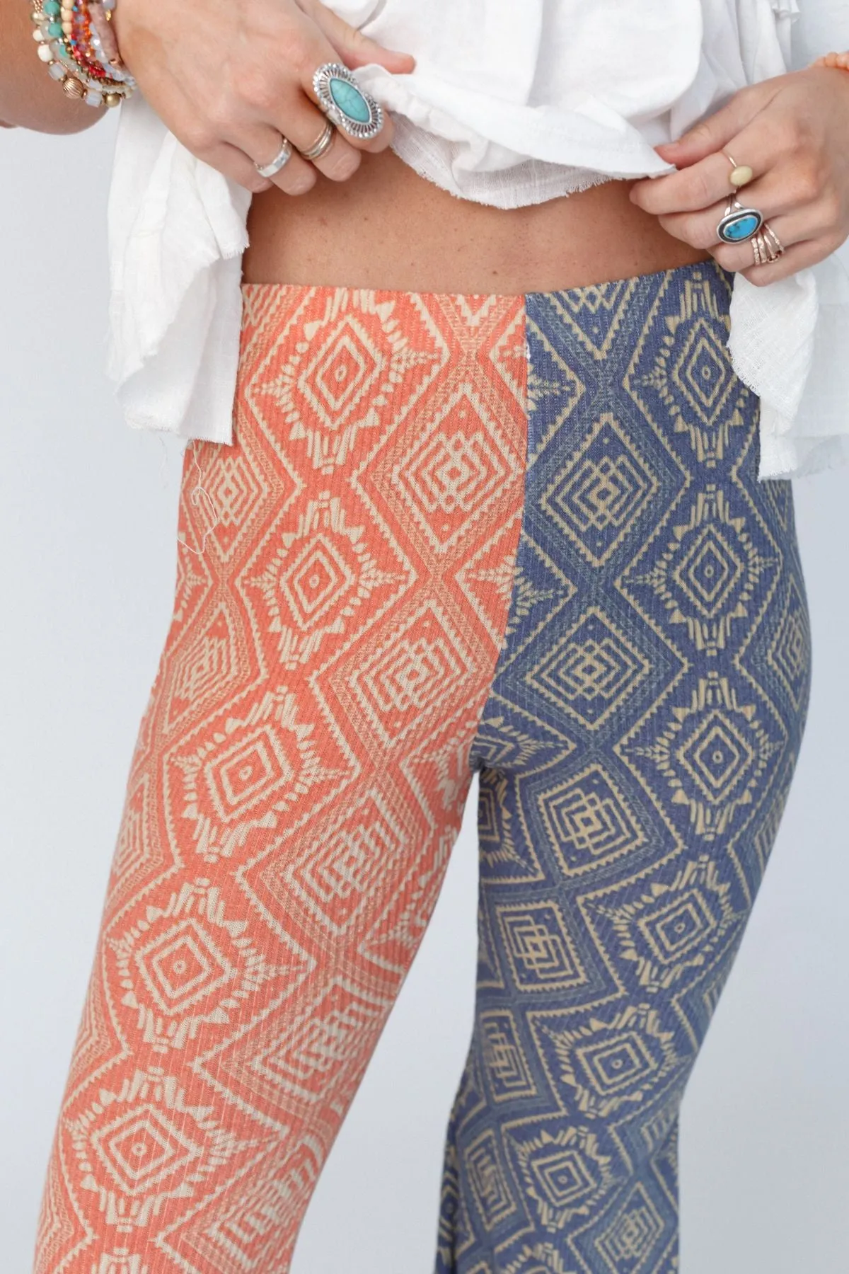 Joplin Aztec Printed Flare Pants - Rust Navy