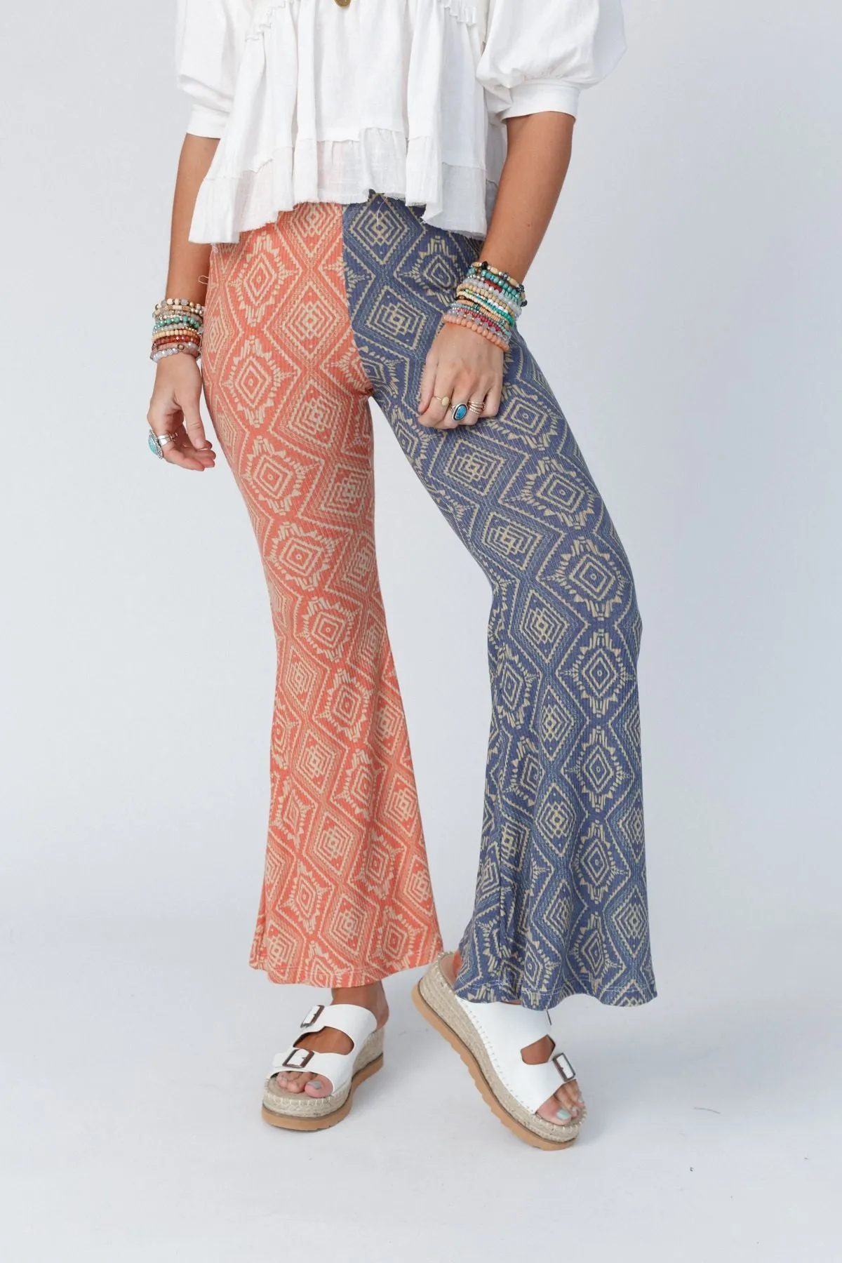 Joplin Aztec Printed Flare Pants - Rust Navy