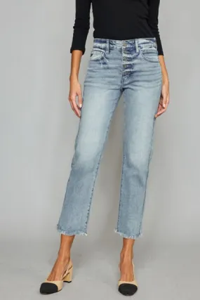 Kancan High Waist Button Fly Raw Hem Cropped Straight Jeans (Online Exclusive)