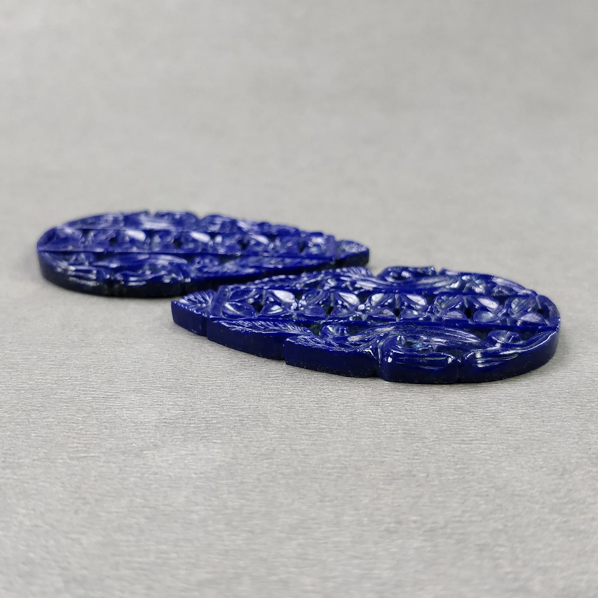 LAPIS LAZULI Gemstone Carving : 91.00cts Natural Untreated Blue Lapis Hand Carved Pear Shape 51*33mm Pair