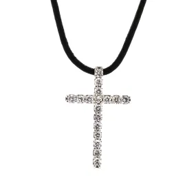 Leather & Diamond Cross Necklace