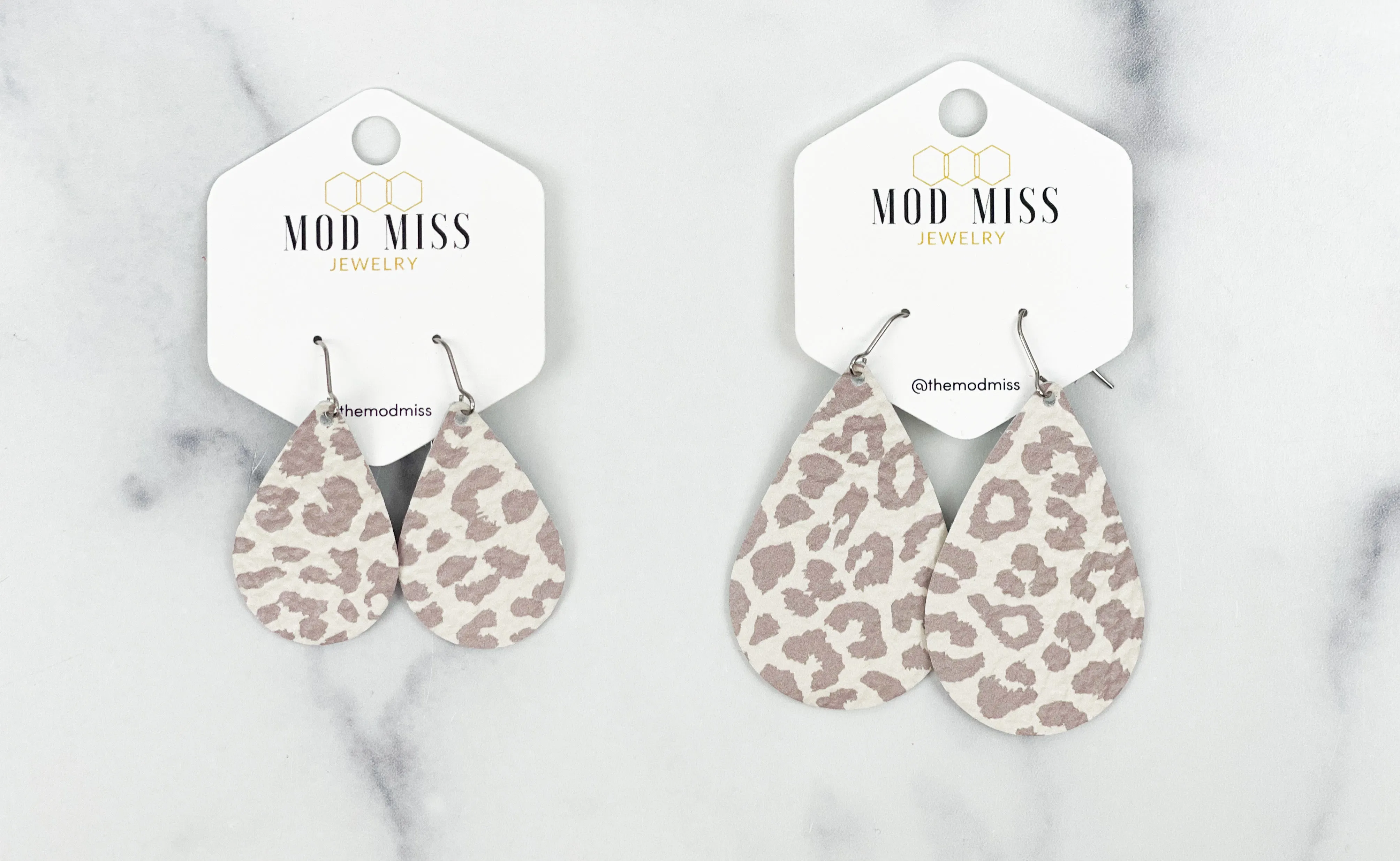 Leather Teardrop Earring Leopard Nude